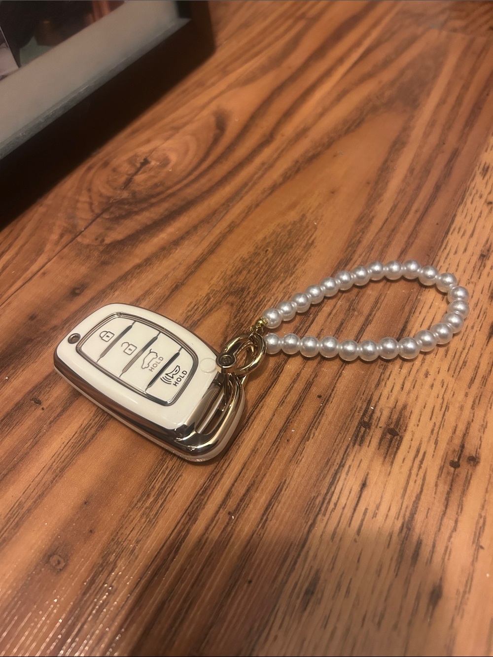 Hyundai Key Fob cover & Pearl Beaded Keychain with Gold Ring